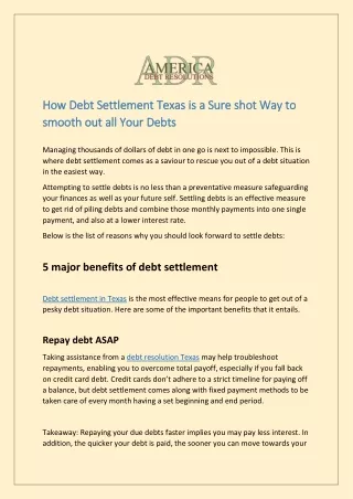 How Does Debt Settlement Work? Texas Is A Sure-Fire Way To Get Rid Of Your Debts
