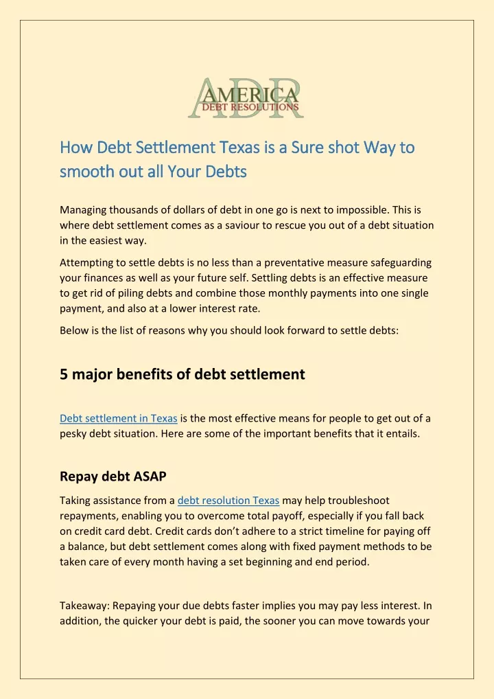 how debt settlement texas is a how debt