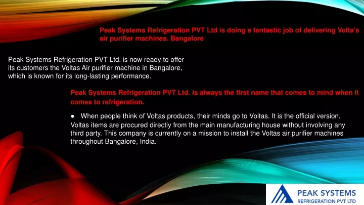 peak systems refrigeration pvt ltd is doing