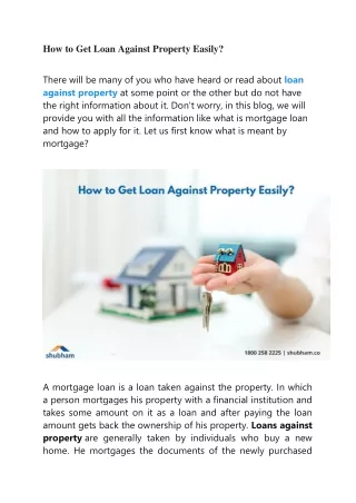 How to Get Loan Against Property Easily