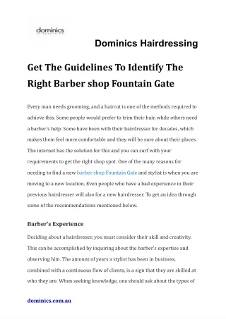 Get The Guidelines To Identify The Right Barber shop Fountain Gate