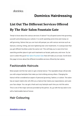 List Out The Different Services Offered By The Hair Salon Fountain Gate