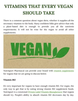 Vitamins That Every Vegan Should Take