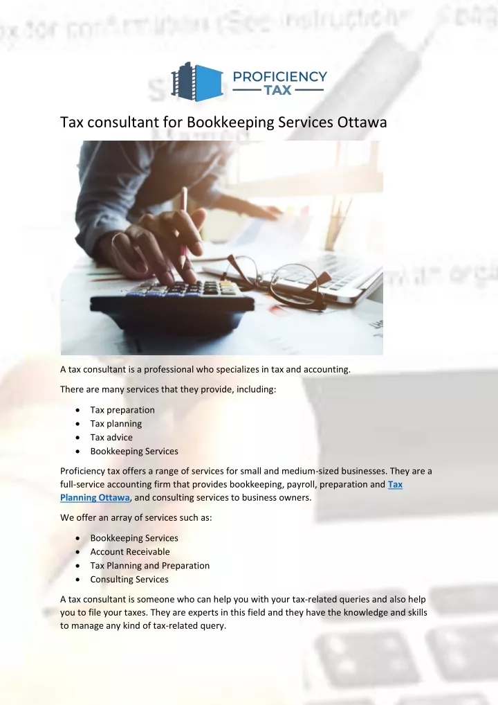 tax consultant for bookkeeping services ottawa