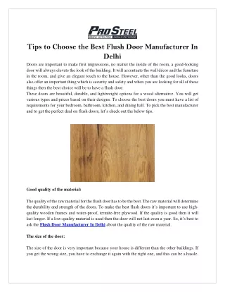 Search for the best Flush Door Manufacturer In Delhi?