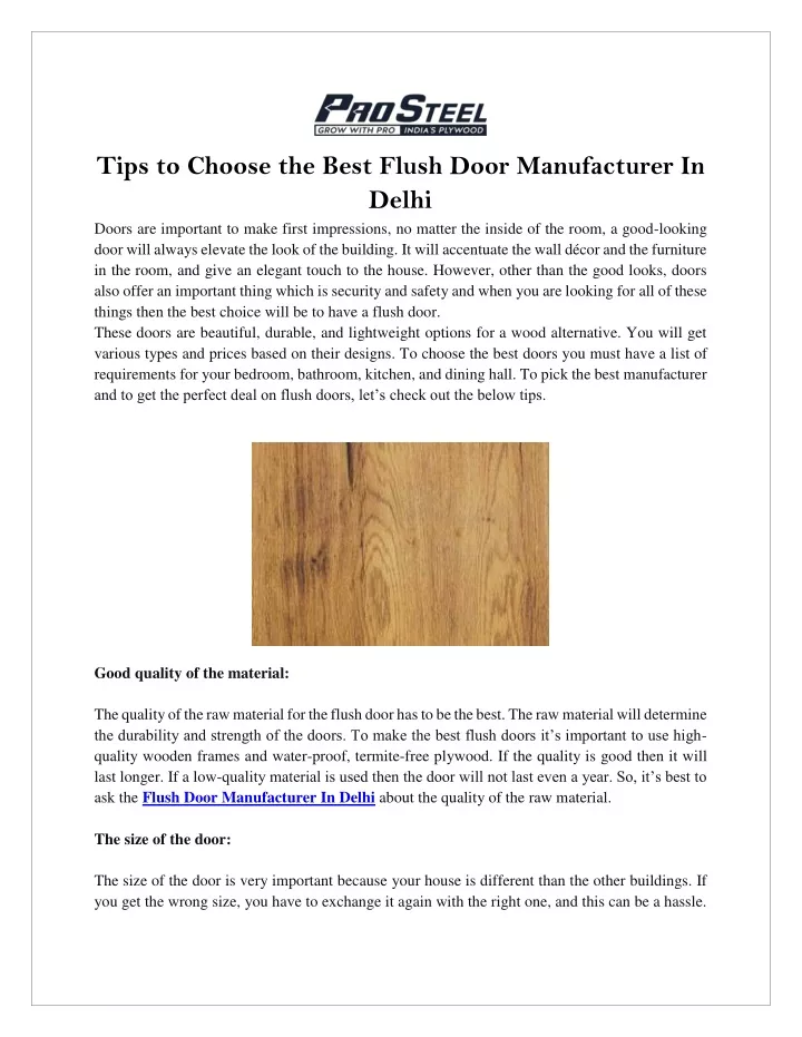 tips to choose the best flush door manufacturer