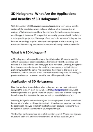3d holograms what are the applications