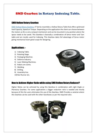 smd gearbox in rotary indexing table