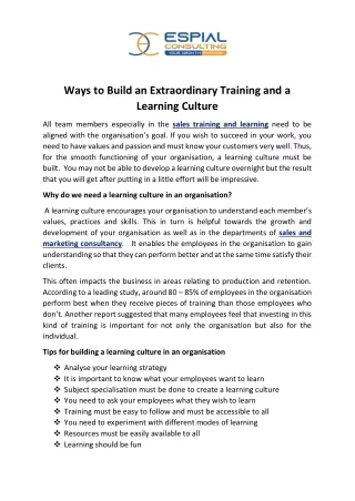 ways to build an extraordinary training