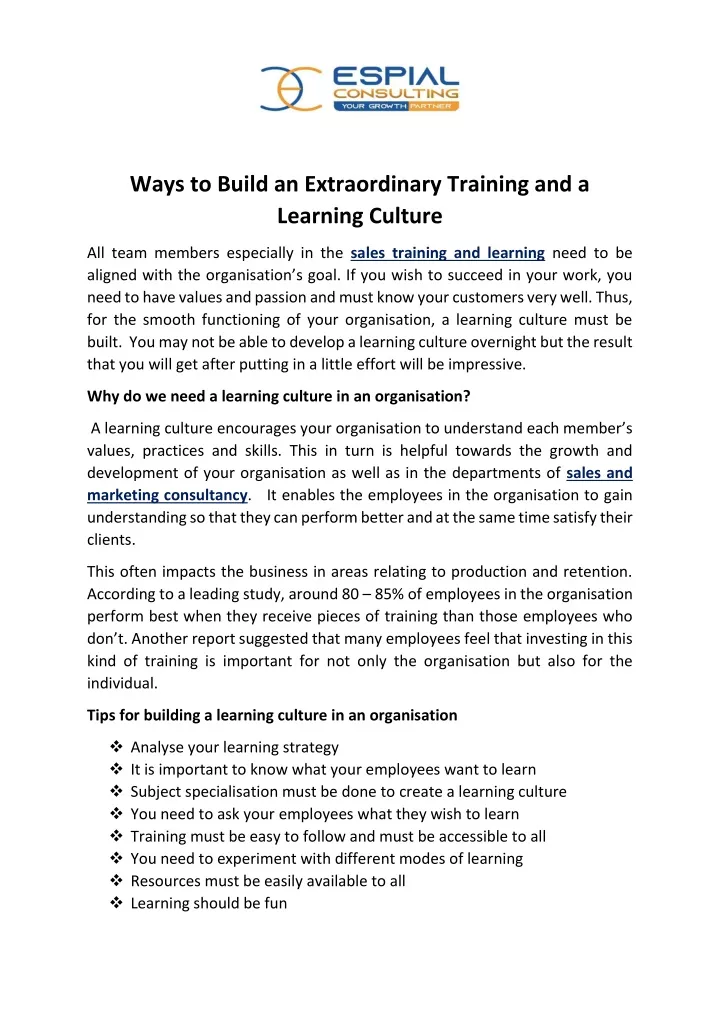 ways to build an extraordinary training