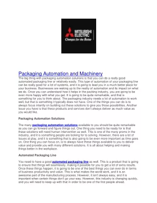 packaging automation and machinery the big thing