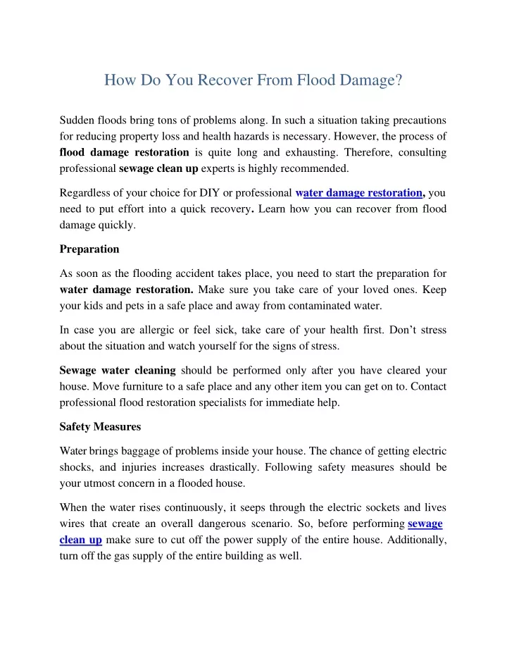 how do you recover from flood damage sudden