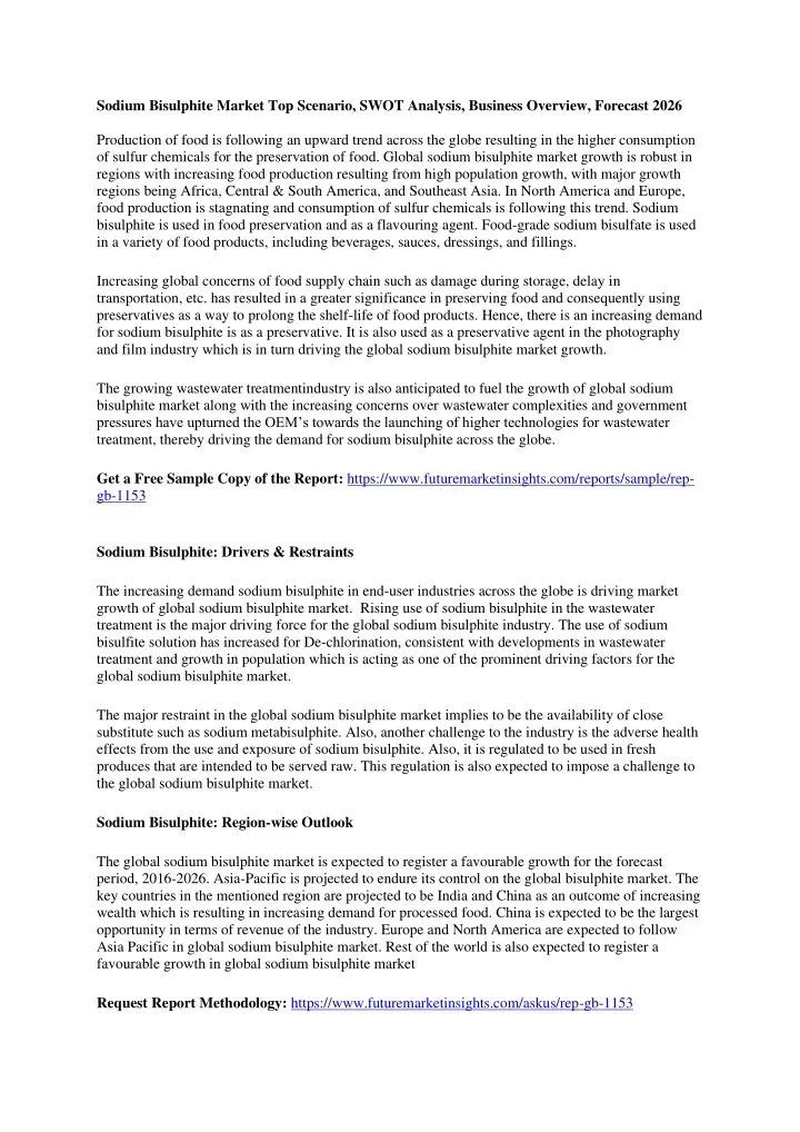 sodium bisulphite market top scenario swot