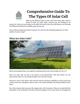 Comprehensive Guide To The Types Of Solar Cell