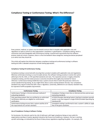 compliance testing or conformance testing what