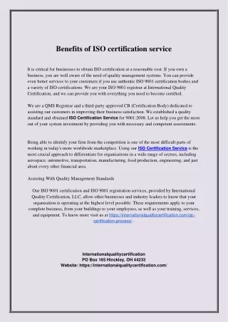 Benefits of ISO certification service