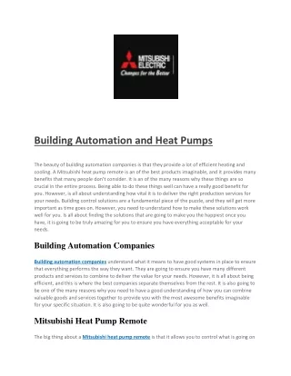 building automation and heat pumps