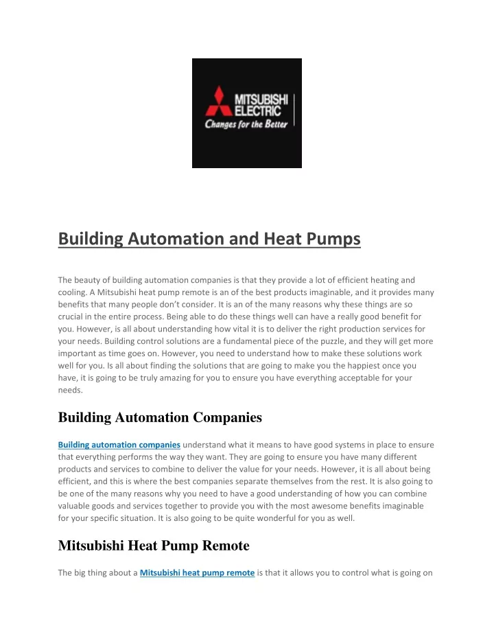 building automation and heat pumps