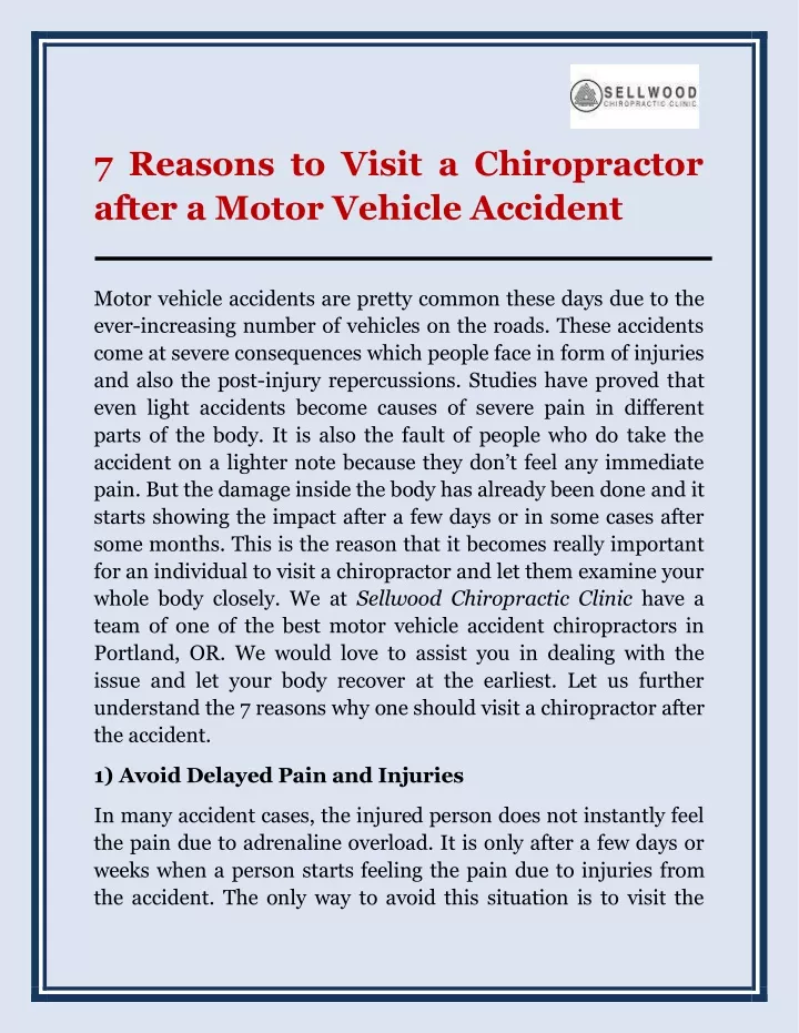 7 reasons to visit a chiropractor after a motor