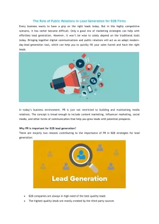 Role of PR in lead generation for B2B firms