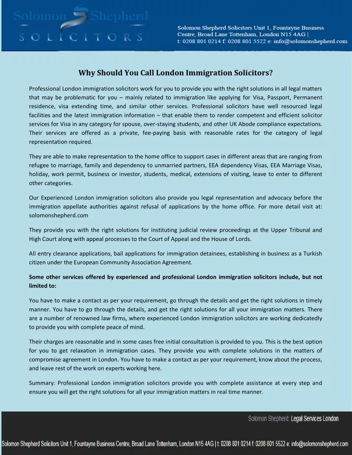 why should you call london immigration solicitors