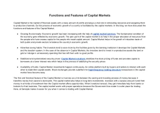 Functions and Features of Capital Markets