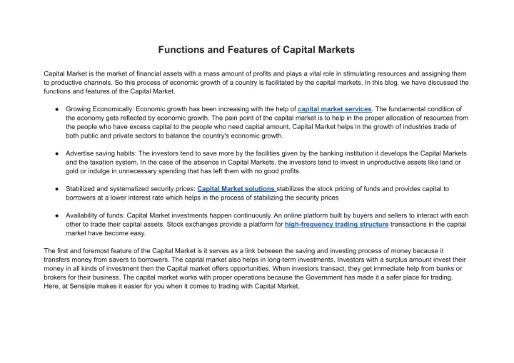 functions and features of capital markets