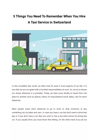 5 Things You Need To Remember When You Hire A Taxi Service in Switzerland