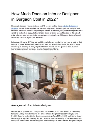 how much does an interior designer in gurgaon