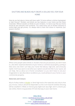 SHUTTERS AND BLINDS HELP CREATE A DELUXE FEEL FOR YOUR HOME
