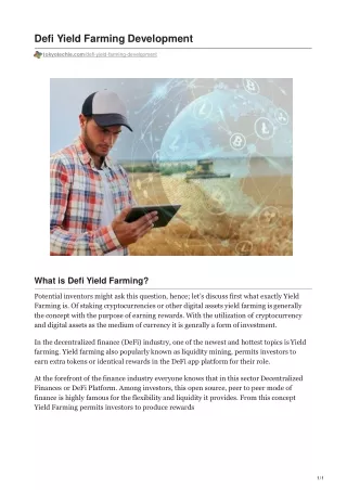 Defi Yield Farming Development company | TokyoTechie