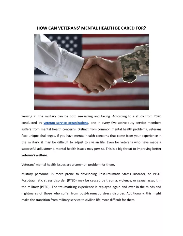 how can veterans mental health be cared for