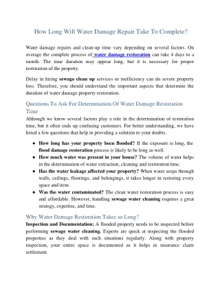 how long will water damage repair take