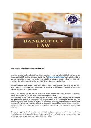 Why take the help of an insolvency professional