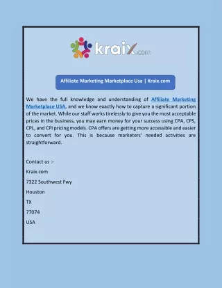Affiliate Marketing Marketplace Usa | Kraix.com