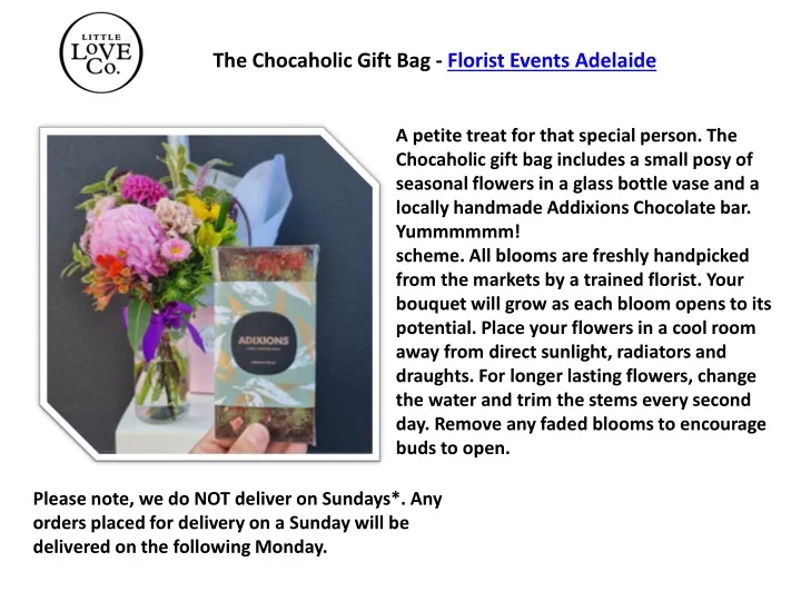 the chocaholic gift bag florist events adelaide