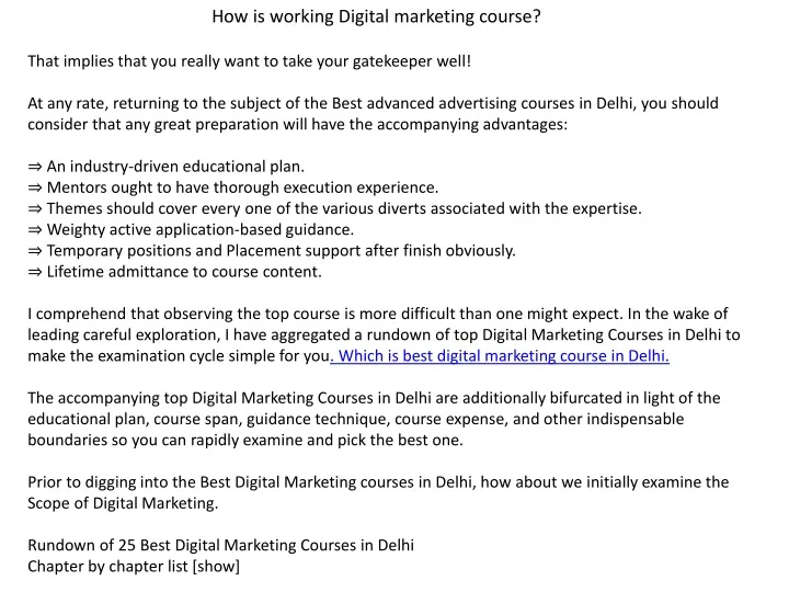 how is working digital marketing course