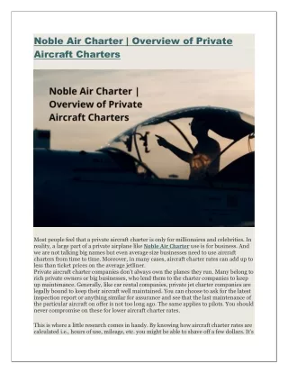 Noble Air Charter | Overview of Private Aircraft Charters