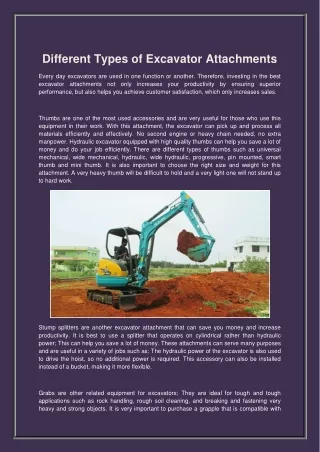 different types of excavator attachments