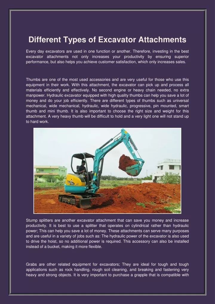 different types of excavator attachments