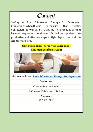 Brain Stimulation Therapy for Depression  Curatedmentalhealth.com