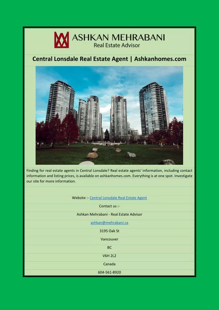 central lonsdale real estate agent ashkanhomes com