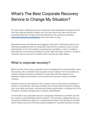 what s the best corporate recovery service