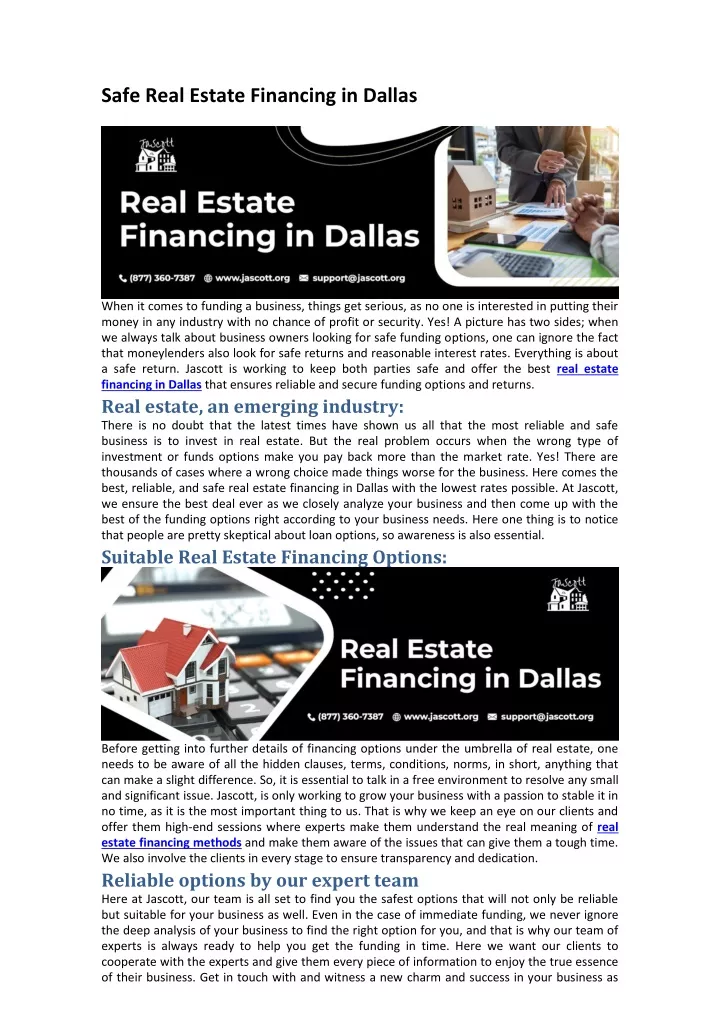 safe real estate financing in dallas