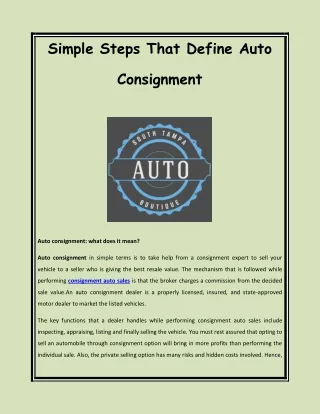 Simple Steps That Define Auto Consignment