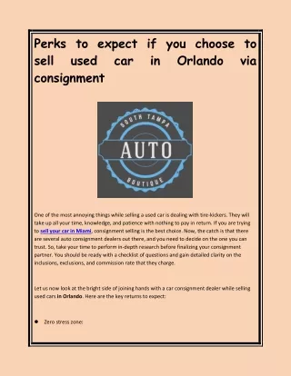 Perks to expect if you choose to sell used car in Orlando via consignment