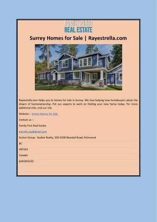 Surrey Homes for Sale | Rayestrella.com