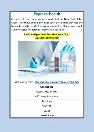 Rapid Antigen Swab Test New York City  Expresshealthnyc.com