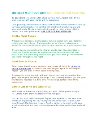 THE BEST NIGHT OUT WITH CAR SERVICE PHILADELPHIA