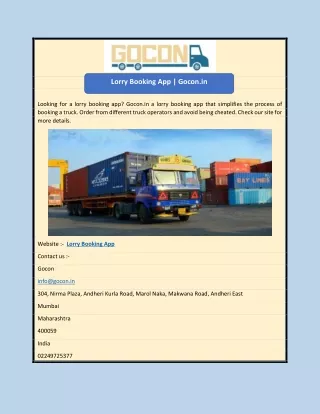 Lorry Booking App | Gocon.in